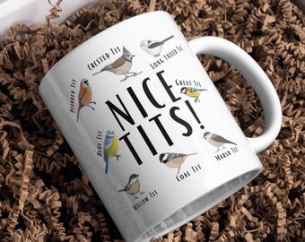 Bird Watcher Coffee Mug: "Nice Tits!" Birdwatching Gift, Bird lover