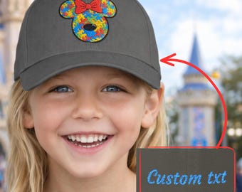 Autism Awareness Hat | Colorful Puzzle Embroidered Girls Baseball Cap | Everyday Casual Gift | Minnie