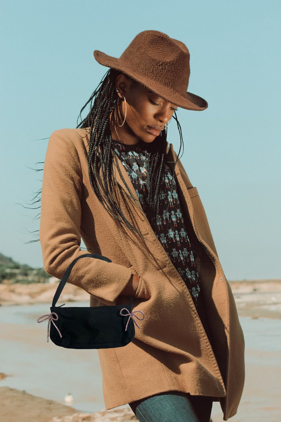 Bow Embellished Bag Black Color Bag Rhinestone Shoulder Bag Evening ...