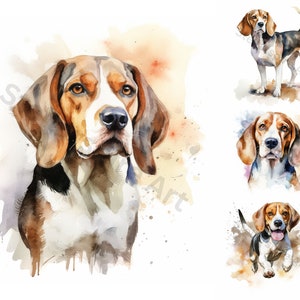 Watercolor Beagle Clipart - 8 High Quality PNGs - Digital Download - For Personal and Commercial Use
