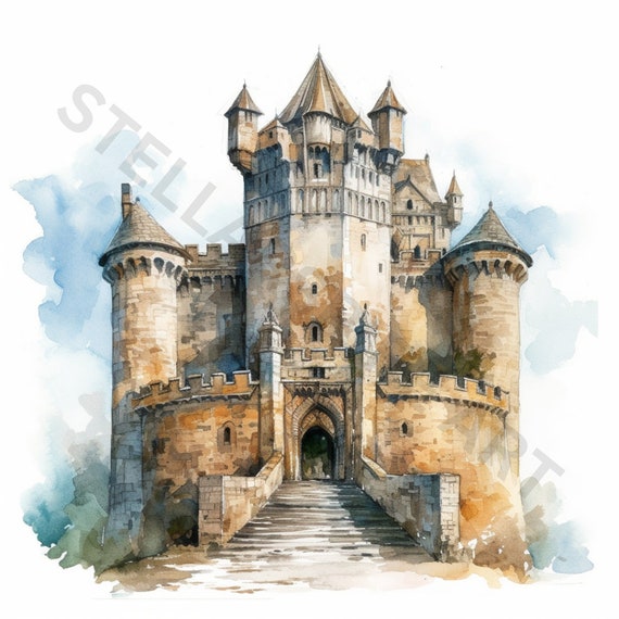 Watercolor Ancient Castles Clipart 8 High Quality JPG Watercolor
