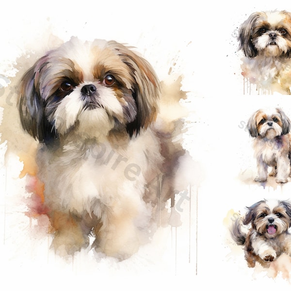 Watercolor Shih Tzu Clipart - 8 High Quality PNGs - Digital Download - For Personal and Commercial Use