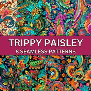Trippy Paisley - Seamless Repeatable Pattern - 8 High-Resolution PNGs - Digital Download - Suitable for Personal and Commercial Use