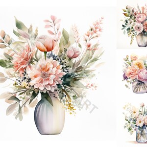Watercolor Romantic Flower Arrangement Clipart - 8 High Quality PNGs - Digital Download - For Personal and Commercial Use