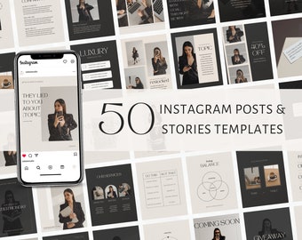 50 Plantillas de redes sociales / Plantillas de Instagram para pequeñas empresas / Plantillas de contenido de Instagram / Plantillas mínimas de Instagram / Colores neutros