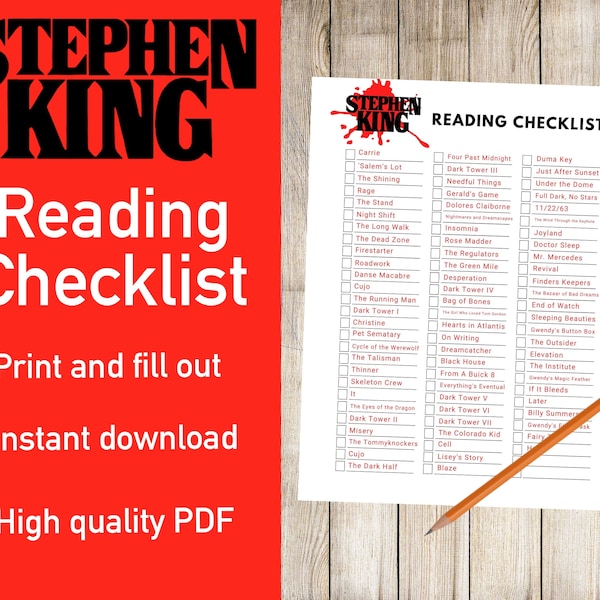 Stephen King Reading Checklist | DIGITAL DOWNLOAD