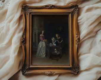 Vintage Interior Scene Oil Painting | Dutch Golden Age Genre Art Print | Quiet Luxury Wall Decor | Classical Fine Art Print