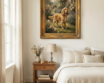 Vintage Cocker Spaniel Oil Painting | English Country Decor | Dog Lover Gift | Antique Pet Portrait Wall Art | Grandmillennial Library Decor