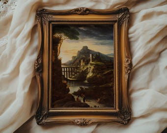 Moody Landscape Oil Painting | Vintage Evening Scene Print | Romantic Era Classical Art | Atmospheric Fine Art Print