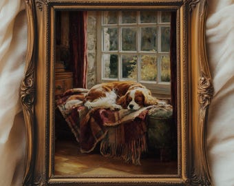 Cavalier King Charles Spaniel Print | Vintage English Dog Portrait | Antique Wall Art | Old Money Home Decor | Digital Download