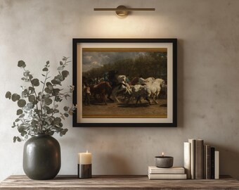 Vintage Horse Painting Oil on Canvas | Equestrian Wall Art Print | Rosa Bonheur Horse Fair | Classical Fine Art Print