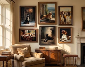 Heritage Sporting Dogs Wall Art Set of 6 | Vintage Dog Portrait Prints | English Country Decor | Heritage Prep Style | Digital Download