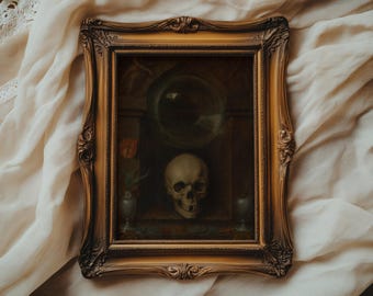 Vanitas Skull Oil Painting | Dutch Golden Age Still Life Print | Dark Academia Wall Art | Moody Vintage Fine Art Print