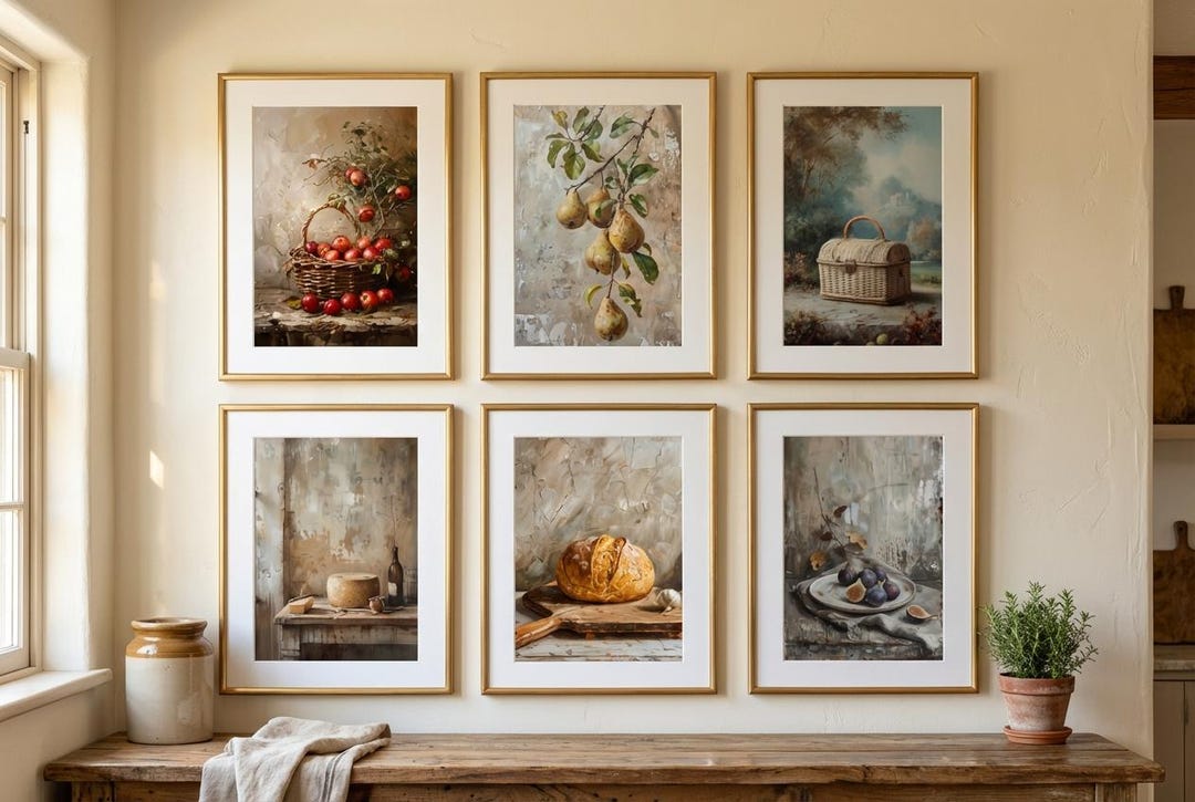 Vintage Kitchen Wall Art Set of 6 | Rustic Still Life Prints ...