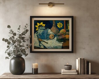 Vintage Teapot Still Life Painting | Moody Kitchen Art Print | Post-Impressionist Oil Painting | Fine Art Print