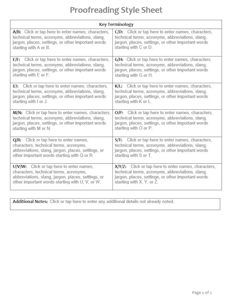 Proofreading Style Sheet - Etsy