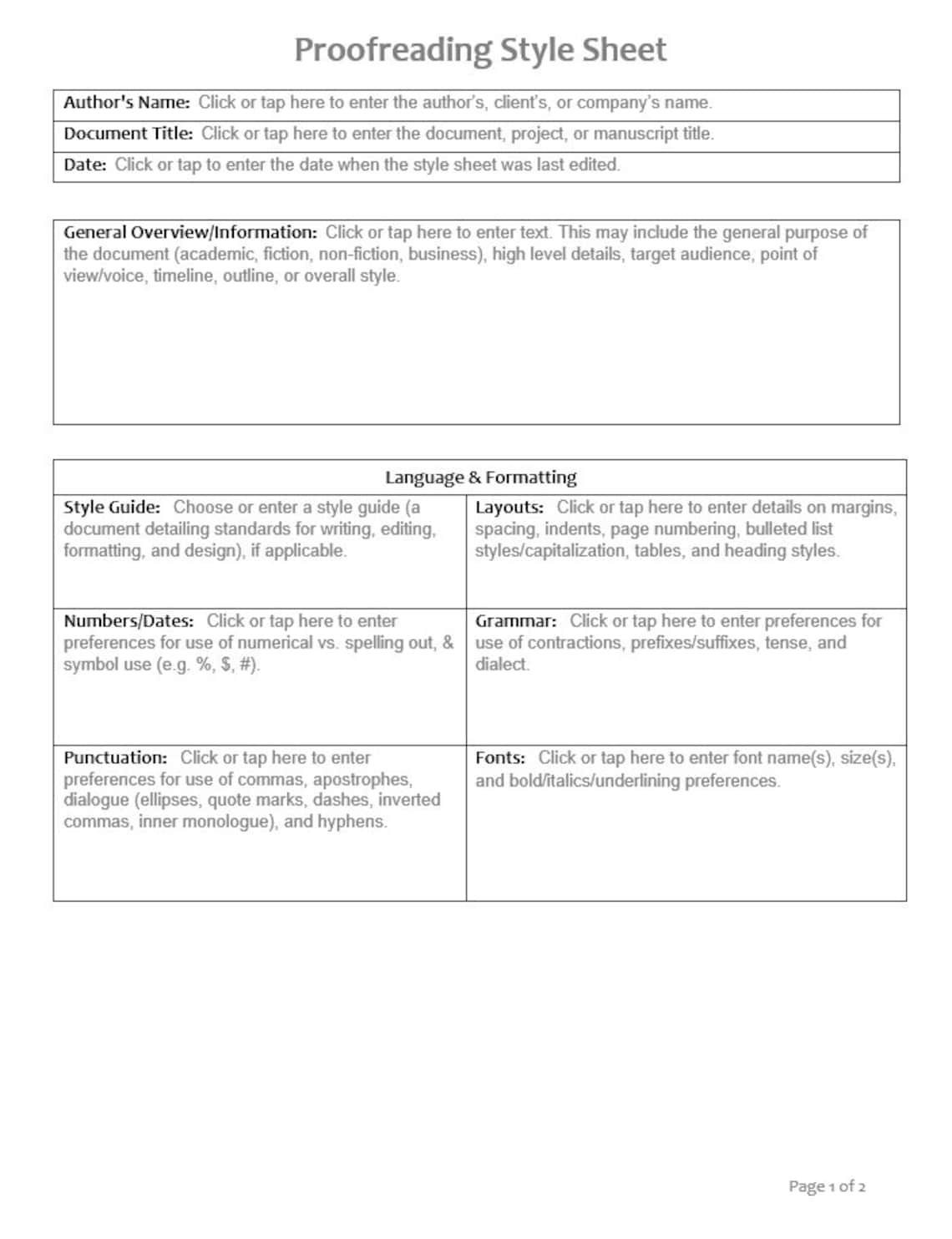 Proofreading Style Sheet - Etsy