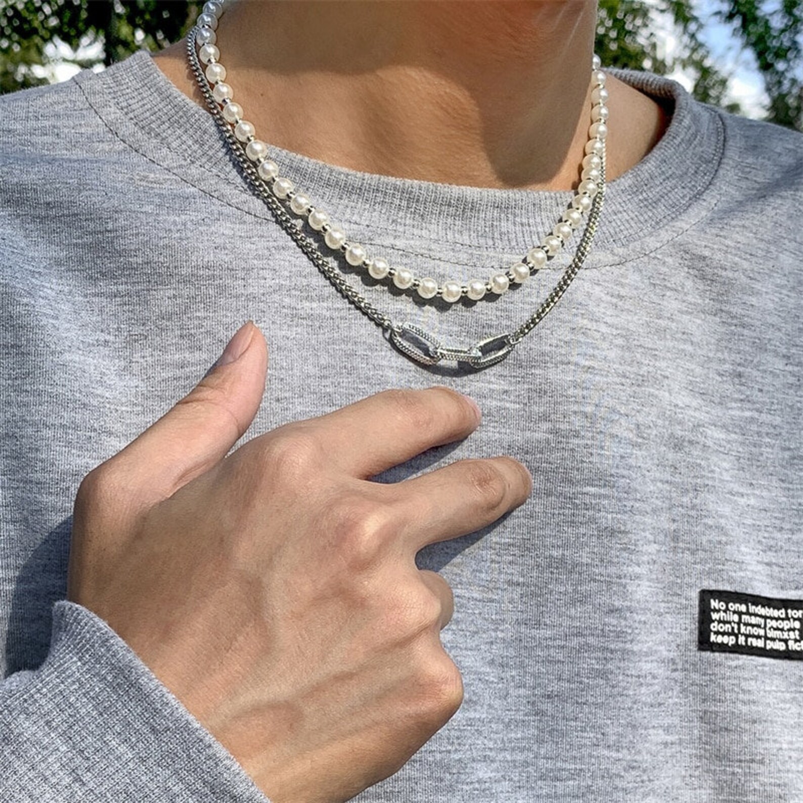 Pearl Necklace With Chain for Men and Women Pearl Necklace for Men Pearl Jewelry for Men Jewelry