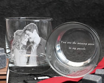 Engraved Couple Photo Whiskey Glass,Custom Name Whiskey Gift For Men,Anniversary Gifts,Valentine Gift For Husband Boyfriend,Barware Gift