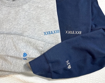 Sudadera de pareja con números romanos bordados personalizados, inicial en la manga, regalos para el esposo, regalos para el novio, cumpleaños para papá, regalo para el esposo y el hombre