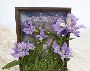 Decorazioni floreali 3D, ornamenti per camera da letto, regali per l'inaugurazione della casa, regalo per la mamma, oggetto di scena estetico, ornamento decorativo rilassante, cornice con fiore di iris.