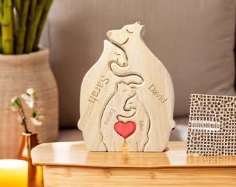 Aangepaste naampuzzel, puzzel berenfamilie, houten naampuzzel, gepersonaliseerd cadeau voor het hele gezin, aangepaste puzzelcadeaus voor ouders, Vaderdagcadeau