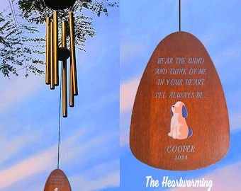 Pet Lost Memorial Gift,Outdoor Sketch Dog and Cat Lost Sign Garden,Bronze Double Sided Personalized Engraved Pet Memorial Outdoor Wind Chime