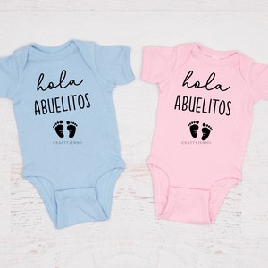 Hola Abuelitos-  Hola Abuelitos Bodysuit- Baby Announcement- Hola Abuelos- Spanish Pregnancy Announcement- Custom Baby Bodysuit- Mamaluco