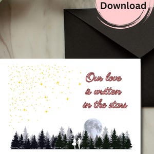 Carte de Saint-Valentin romantique nuit étoilée | Carte d'amour pour couple | Cadeau d'anniversaire imprimable