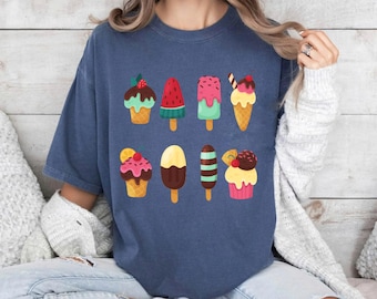 Camisetas de cono de helado, camiseta de helado, camiseta de verano, camiseta de fiesta de helado, camiseta de vacaciones, camiseta de amante del helado, camiseta de amante de la comida, camiseta de playa