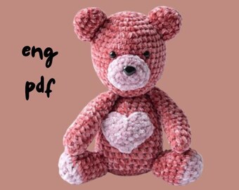 Crochet pattern adorable Valentines Bear ,the teddy bear - CROCHET PDF PATTERN English,The Love Bear,Crochet Valentines Bear,Valentines Bear