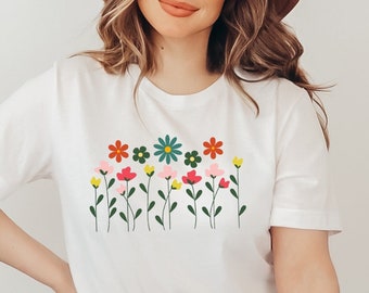 Camisa floral retro, camisa de flores de acuarela, regalo para mujeres, camiseta retro de mamá, regalo del día de la madre, camisas de flores para mujeres, regalo floral de nueva mamá