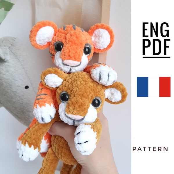 Modèle de crochet pour tigre PDF anglais peluche Modèle de crochet pour tigre Crochet Tiger Amigurumi Pattern Jouet