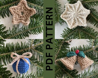 Padrão de crochê amigurumi de Natal, Padrão de crochê amigurumi estrela em PDF, estrela brilhante, decoração de Natal com sinos, tutorial em PDF