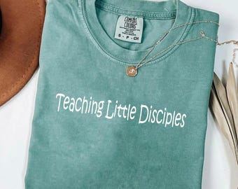 Comfort Colors Teaching Little Disciples Shirt, Christian Teacher Shirt,, Religious Shirt, Retro Shirt for Teachers, Christian Kids Ministry