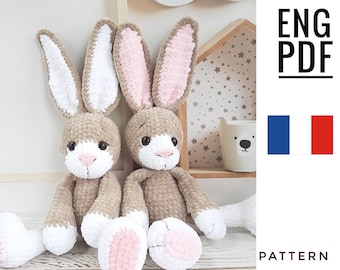 PATRON Crochet Lapin, tutorial Amigurumi PDF en inglés, cadeau de Noël
