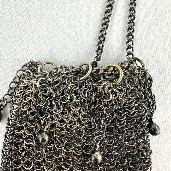 Antique Silver Mesh Chatelaine Purse - Drawstring… - image 8