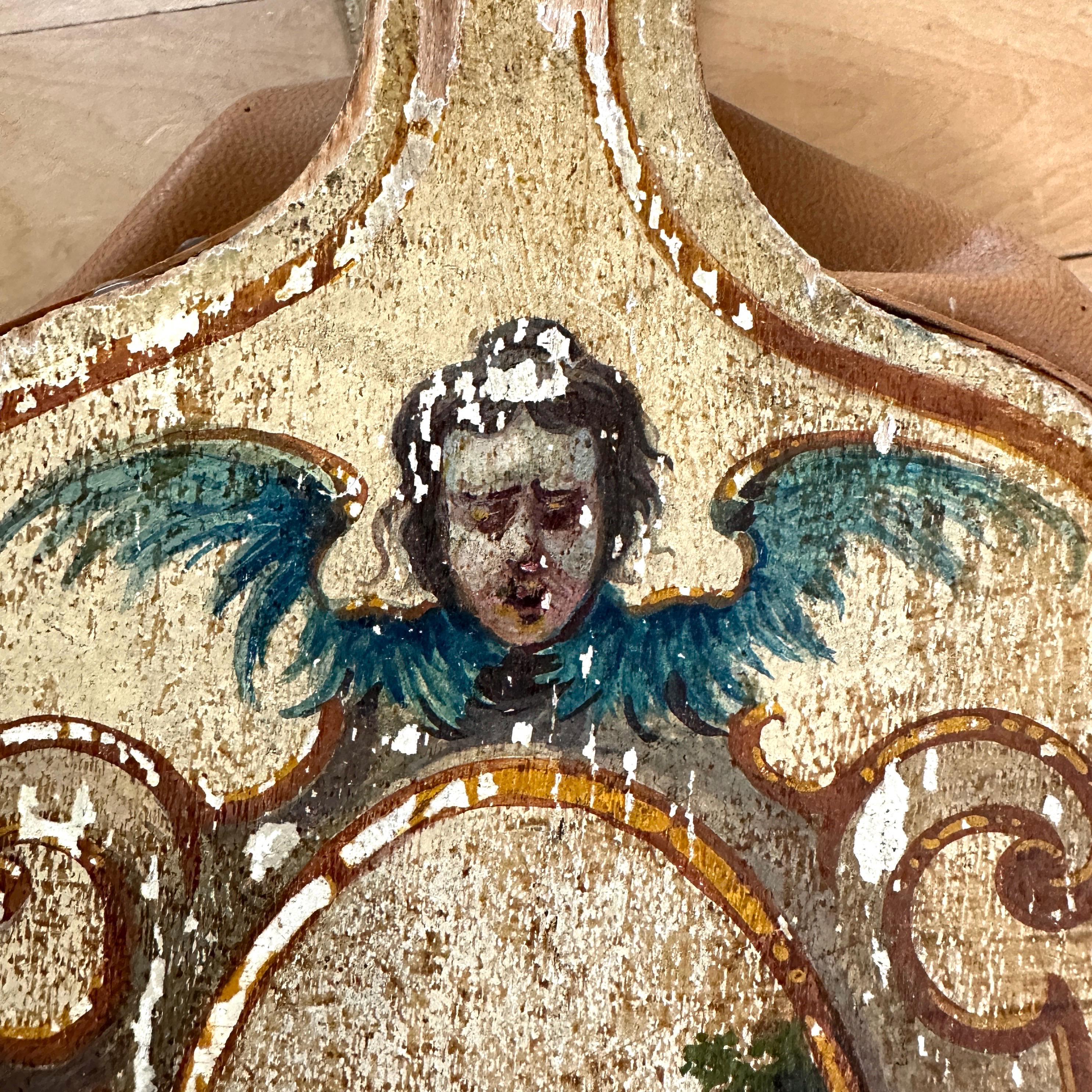 Antique Fireplace Bellows Hand Painted With an Angel and a