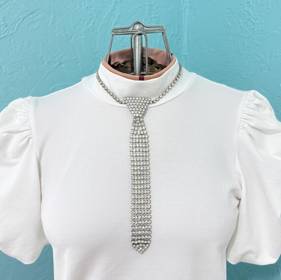 Midcentury Prong Set Rhinestone Tie Necklace