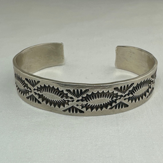 Fred Harvey Era Hand Stamped Silver Cuff Bracelet - image 3