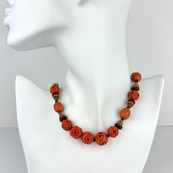 Vintage Celluloid & Brass Bead Choker - image 1