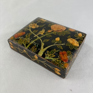Vintage Floral Kashmir Handpainted Paper Mache Box