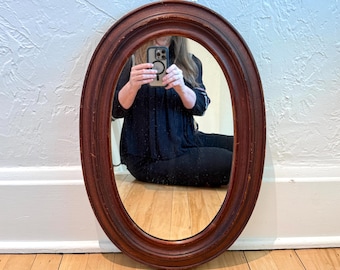 Antique Oval Wood Framed Mirror - 14.5" x 21.25"