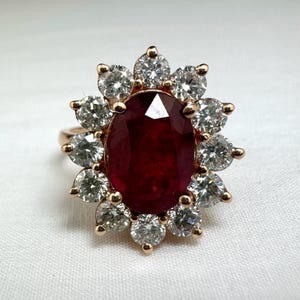 Vintage 14k Gold Clarity Enhanced Ruby and Diamond Ring