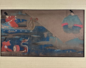 Japanse houtsnede van een scène uit het dagboek van Lady Murasaki