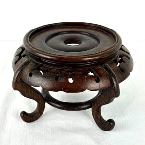 Vintage Carved Chinese Dark Hongmu Wood Display Stand