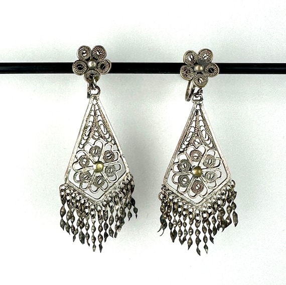 Vintage Filigree Dangle Screwback Earrings - image 1