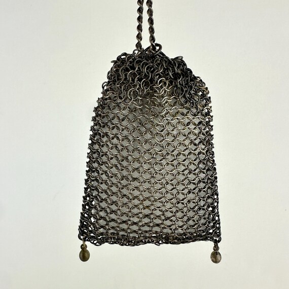 Antique Silver Mesh Chatelaine Purse - Drawstring… - image 4