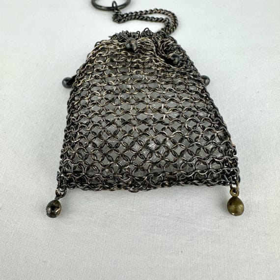 Antique Silver Mesh Chatelaine Purse - Drawstring… - image 6
