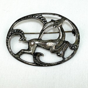 Art Nouveau Sterling Silver Gazelle Brooch